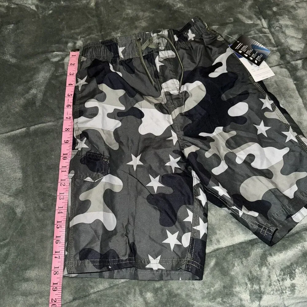Kanu Surf Avalon Trunks Boys Medium Army Green Camo Swim Beach Quick Dry NWT‎